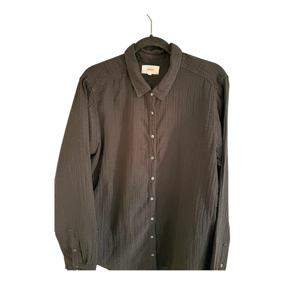 Xirena Black Cotton Button Down Shirt – Relaxed Fit Gauze Blouse